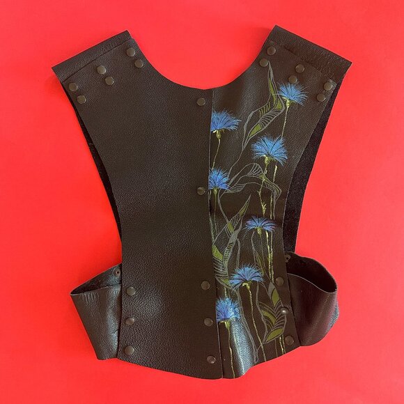 Upcycled Unique Unisex Floral Hand-Painted Black Leather Vest from SPARK + REBEL - Picture 4 of 10